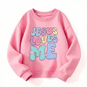 Girls'  Fashion Sweatshirt,, Creative Loves Me Letter Print, Casual Comfortable Long Sleeve Pullover Sweatshirt