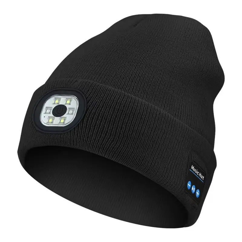 3-in-1 Function Bluetooth Beanie with 6 LED Light Unisex USB Rechargeable Cordless Headphones Winter Beanie for Men Women