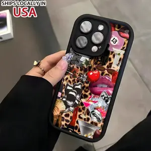 Lip & Leopard-print Phone Case, Shockproof Anti-slip Soft TPU Phone Protective Cover, Phone Accessories for iPhone 11 12 13 14 15 Pro Max 15 Plus