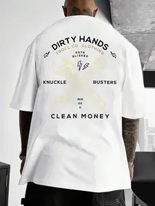 Funny Print Dirty Hands Clean Money Long T-Shirt, Unisex Streetwear Tee, Casual Graphic Top, Unique Gift Idea, Summer Fitted Style, Round Neck, Clothes