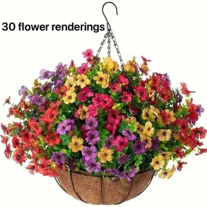 4pcs Artificial Flower Decor, Vibrant Daisies and Wildflowers, Plastic Hanging Basket, Indoor Outdoor, No Power Needed, Durable Home Decoration, Hanging Plant Basket