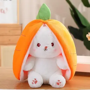 Cute Strawberry Carrot Bunny Plush Toy Set, Double-Sided Soft Stuffed Animal, Ideal Valentine's Day & Easter Gift for Girlfriend & Adorable Room Decoration