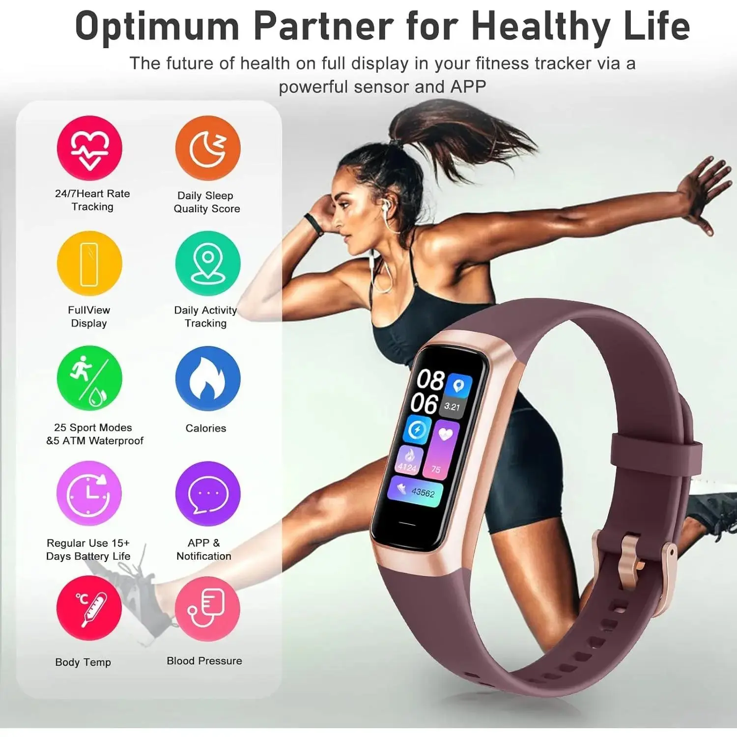 Fitness Tracker with 24/7 Heart Rate, Blood Oxygen, Blood Pressure and Sleep Monitor, 5 ATM Waterproof Activity Tracker with Step Calorie Counter Pedometer, Health Smart Watch for Women Men
