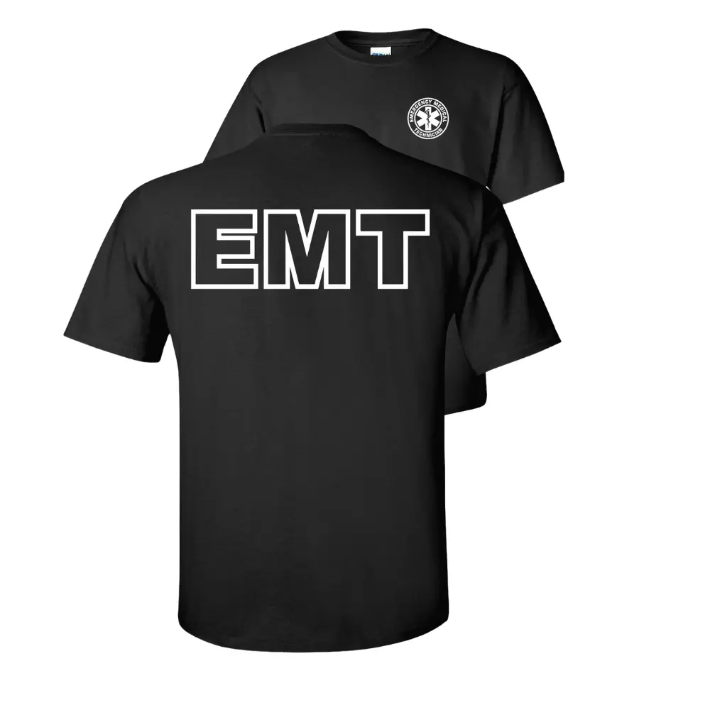 Men's Casual Short-Sleeve EMT Uniform T-Shirt - Bold Block Letter Design on Black, Emergency Responder Top, Gift for Paramedics