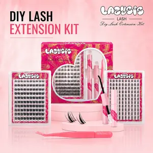 Lazysis DIY Lash Extension Kit Mixed Styles, Wispy Cluster Lashes Set with Natural Look, Easy to Apply Long Lasting Lightweight Lash Extensions, Soft Fluffy Invisible Band Lashes for Cat Eye Volume Glam Makeup mink fake outdoorfun