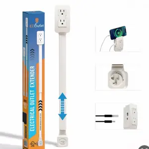 EZ Outlet Electrical Outlet Extender with USB-A USB-C 2 AC Outlets Swivel Socket 22-34" Extension for Couches Nightstands Desks 180° Rotation