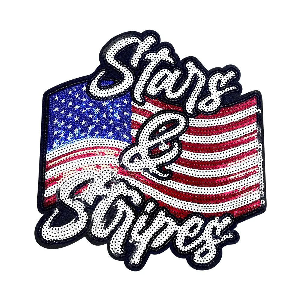 CY Large Stars & Stripes Sequin Iron On Patches 10.6" USA Flag Embroidered Applique for Patriotic DIY Clothing Jackets Backpacks