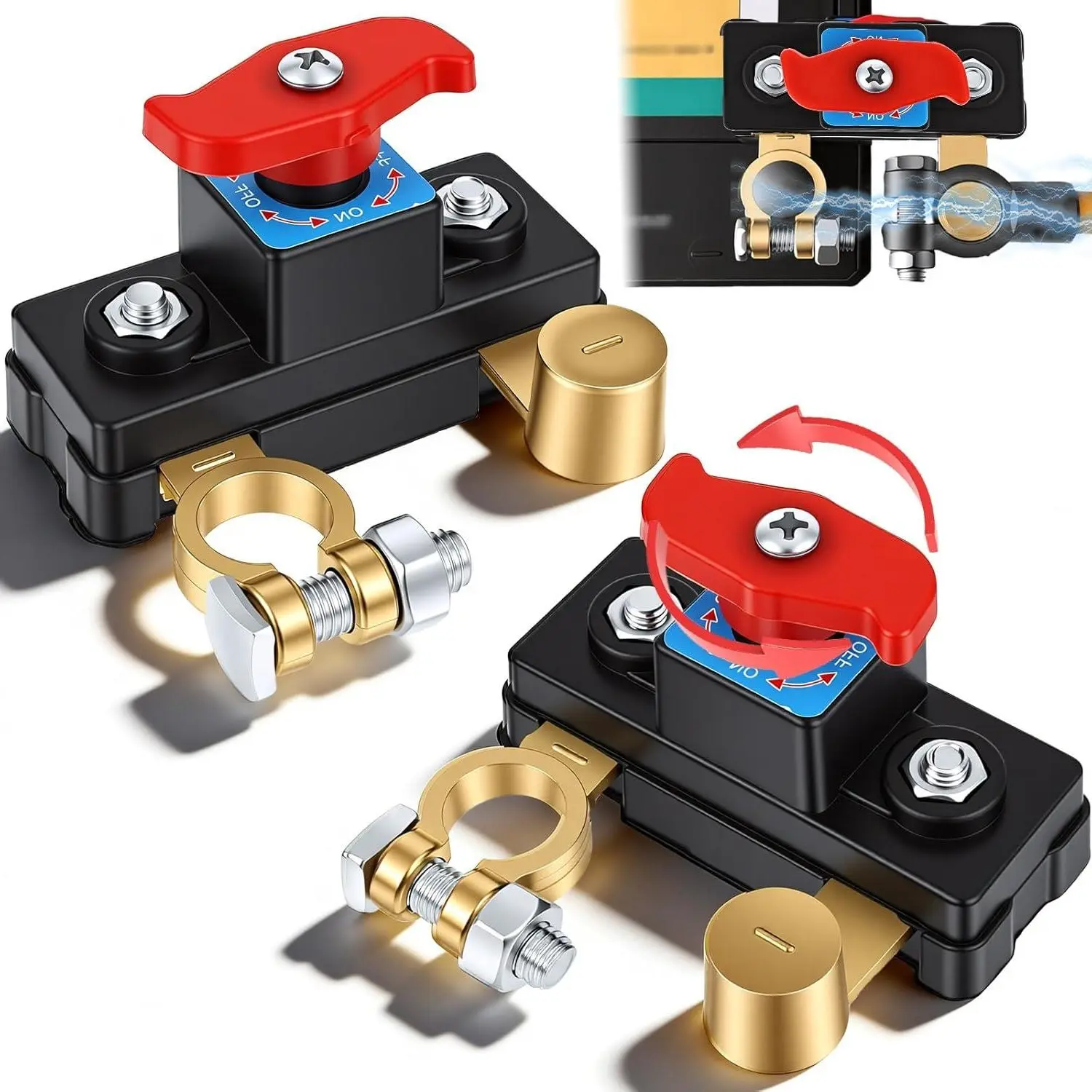 Car Battery Cut Off Switch, 2026 New Car Battery Power Cut-Off Switch Breaker, Smart Adjustable Battery Disconnect, Pure Copper Manual Rotary Battery Shut Off Switch Switch for Truck Boat Car