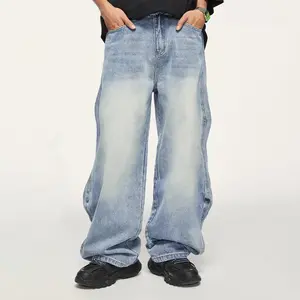 Inflation baggy pants Street Wave Niche Design Jeans American Street Fashion Casual Denim Pants Pull On Menswear Streetwear  Blue streetwear