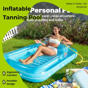 Inflatable Tanning Pool Lounger Float, 70" x 46" Pool Floats Adult with Pillow, 4 in 1 Suntan Tub Raft Floatie,Sunbathing Bed Lounge for Water Blow Up Kids Ball Pit Party Gifts, L-Blue