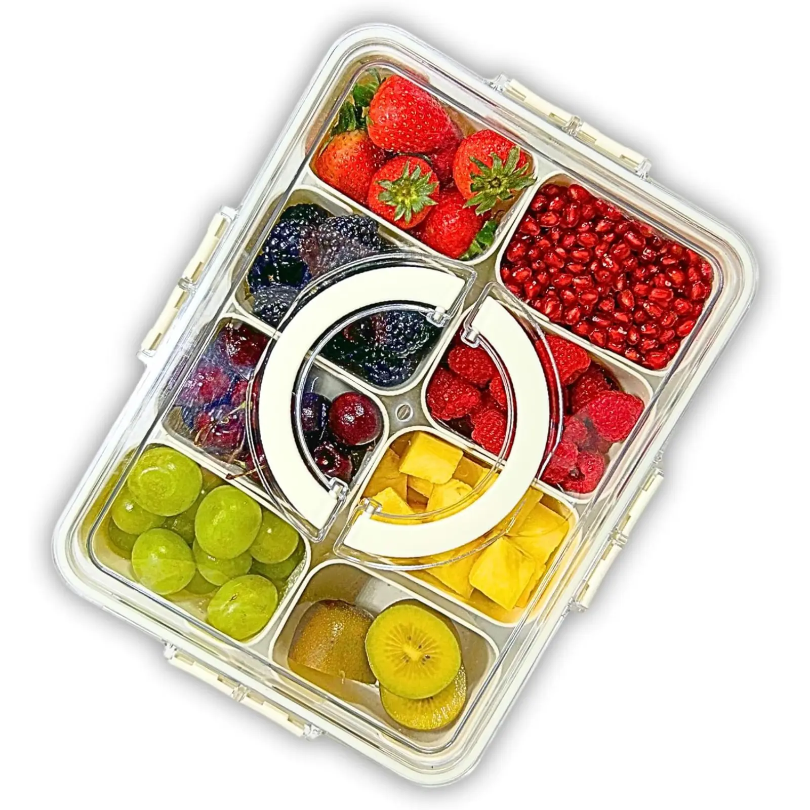 Divided Serving Tray with Lid & Handle - Snackle Box Charcuterie Container/Storage Organizer for Veggie, Fruit, Candy, Nuts - Serving Platter for Picnic, Party, Holidays and Travel