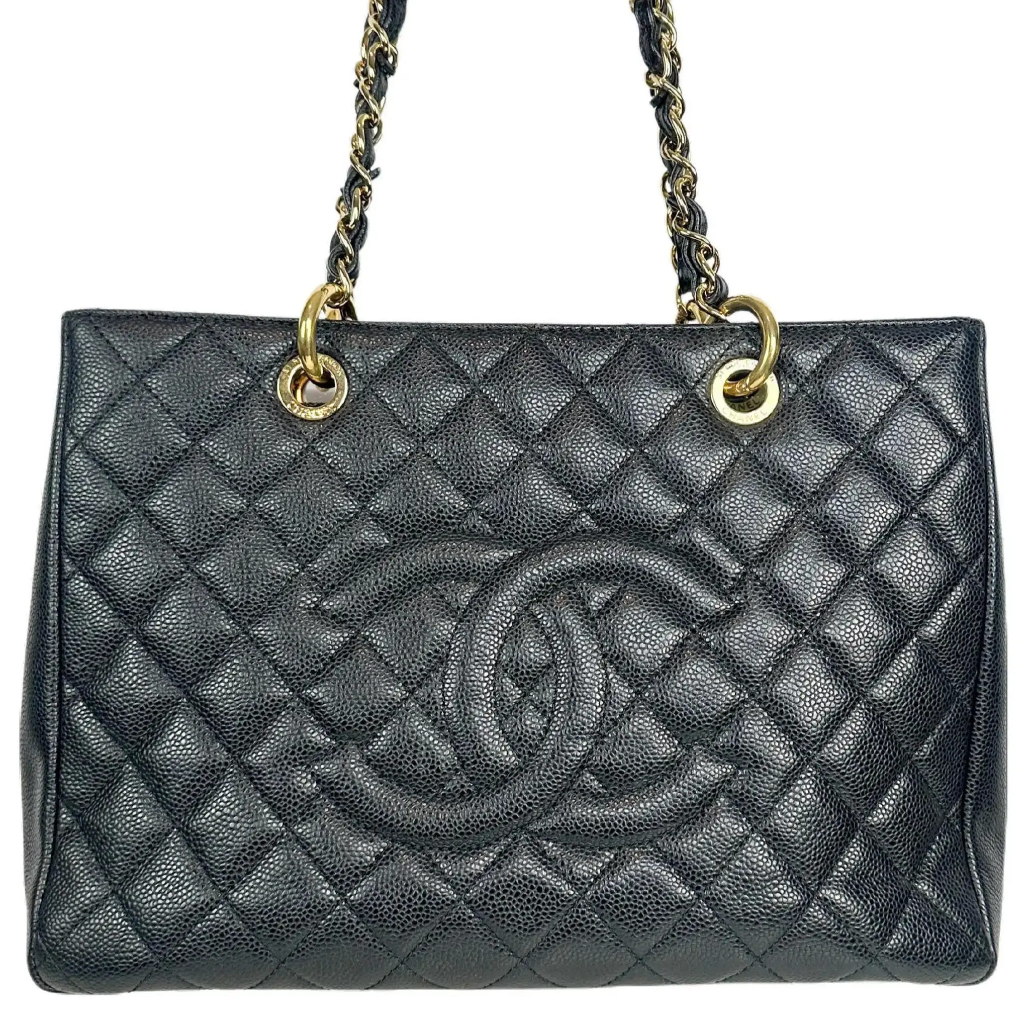 Pre-owned CHANEL leather Shoulder Bags Matelasse Chain Tote Black Caviar Shoulder Bag