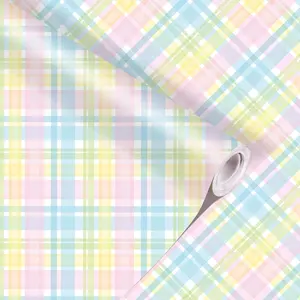 1 Roll Pastel Buffalo Plaids Wrapping Paper Mini Roll - 17 In x 33 Ft - Easter Pastel Palids  Wrap Paper for Easter Holiday Spring  Shower Party Supplies
