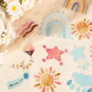 Boho Watercolor Rainbow Themed Sticker, 56-58pcs/set Waterproof Self Adhesive Decor Paper, Decor Sticker for Gift Greeting Card Water Bottle Laptop Phone Sticker Packs