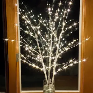 Birch Tree Trio with Timer and Dimmer LED Plug, Artificial Branches and Lights, Indoor Outdoor Christmas Room Decoration, Home Decor Ornaments, Waterproof Tree Light