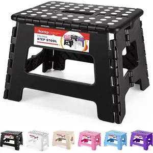 Folding Step Stool 9" Tall – Plastic Collapsible Stool with Non-Slip Surface & Handle, Holds Up to 300 lbs