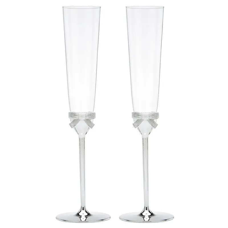 KS NY Champagne Flutes Pair with Sparkling Diamond Accents Elegant Clear Glass Drinkware Set