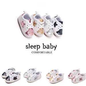 Baby Sneakers Contrast Color Sequins Shoelace Soft Sole Non-Slip Infant First Walking Shoes for Spring & Fall