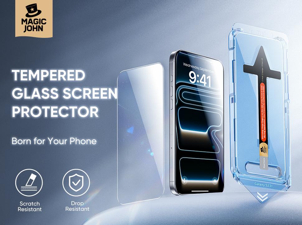 MAGIC JOHN 2-Pack Screen Protector for iPhone, Samsung, and Google–Crystal Clear, Scratch-Resistant, Ultra-Smooth Touch, Privacy Protection, Circular Polarized Eye Protection, Easy Installation