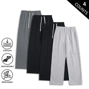 4-Pack Wide-Leg Sweatpants for Men, Casual Baggy Loose Fit Drawstring Pants, Stretchable, Breathable, Comfortable Track Pants for Gym Workouts and Streetwear