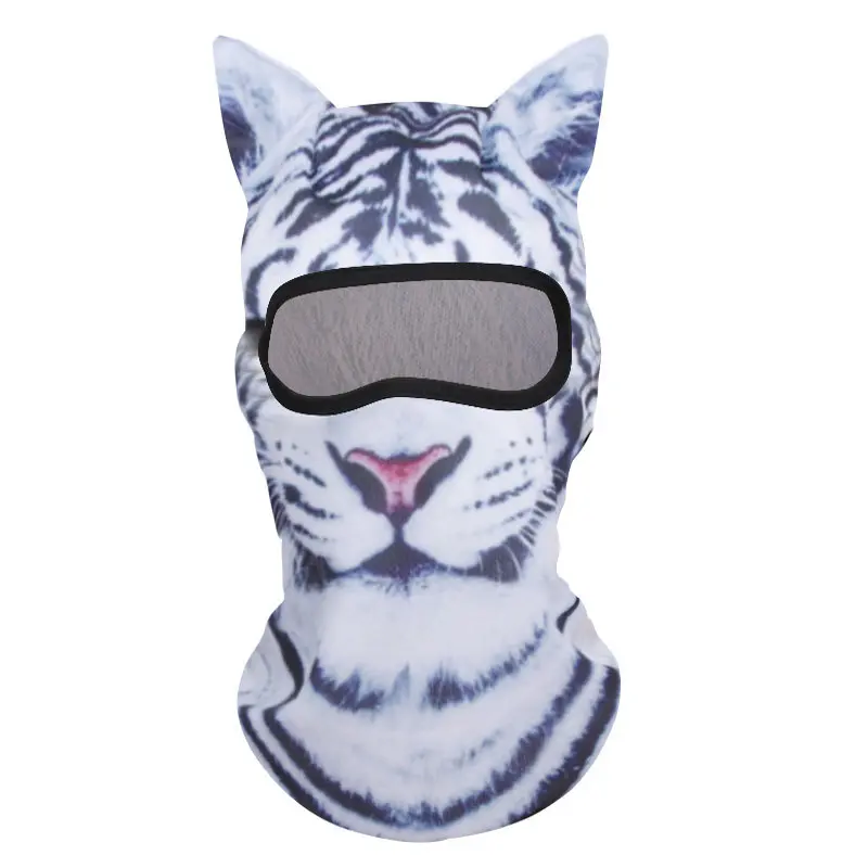 Whimsy Unique 3D Cat Animal Print Balaclava Hat - Polyester 1-Size Face Mask with Ears, Funny Gift Accessory for Halloween Party, Ski Outdoor Activities