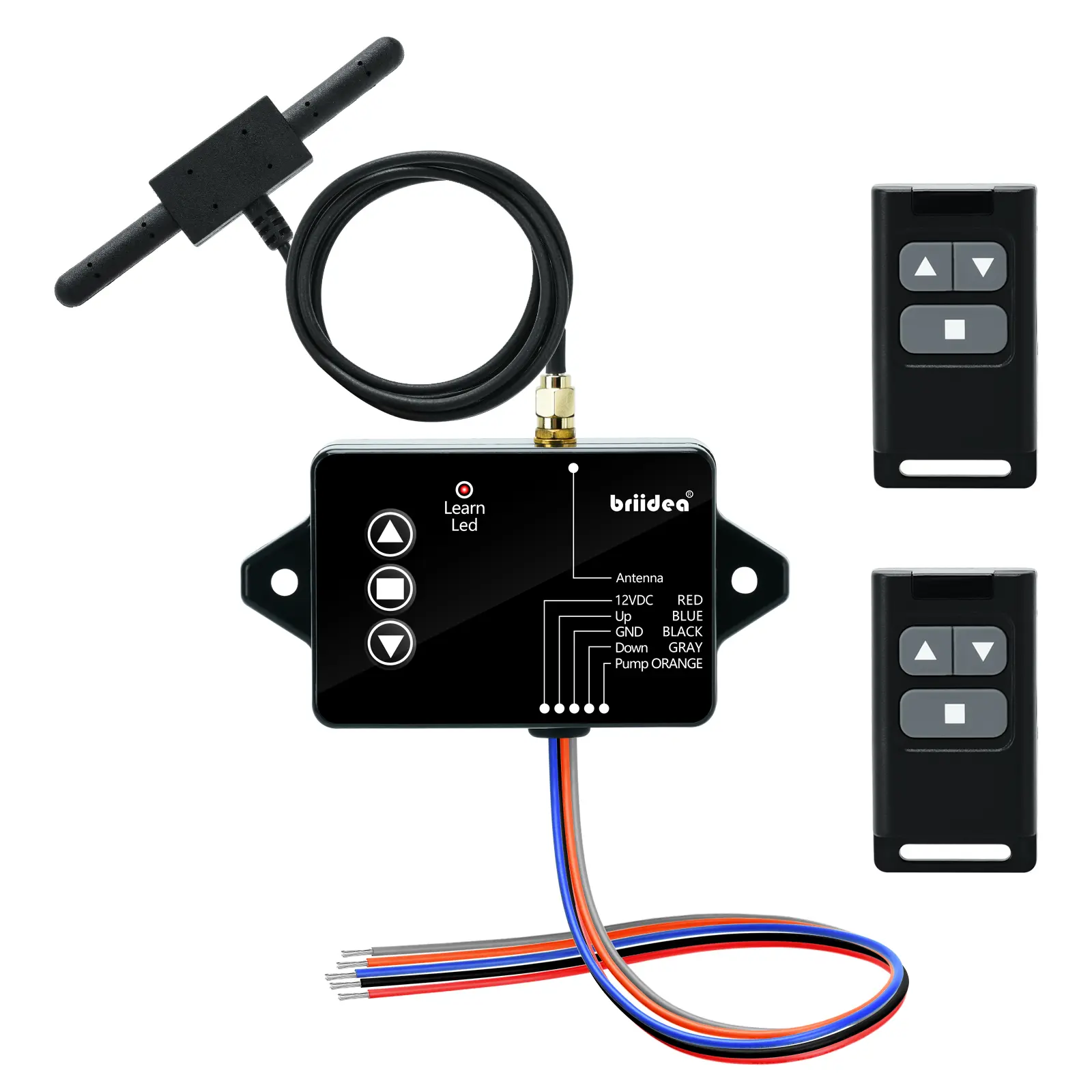 Briidea 100ft Wireless Dump Trailer Remote Control - New Upgraded Pre-Paired Model with Extra Remote, 3.2ft-long Antenna, 9V Low-Voltage Protection, Adhesive Installation, Hydraulic Control, 3-Wire/4-Wire Compatibility, Truck Cab Wireless Access, 100Ft Wi