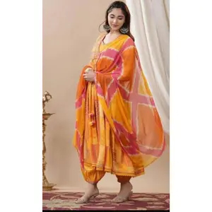 INDIAN FORMAL WEAR CHINON DIGITAL PRINT WORK TOP BOTTOM WITH DUPATTA PINK SIZE L