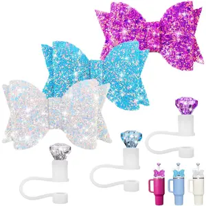 6 Pcs Bow Ties Diamond Straw Topper Set,Reusable Straw Covers for Stanley Cup 40/30/20 Oz Accessories and Simple Modern Tumblers,Halloween Party Gifts,Hand Tools Kits