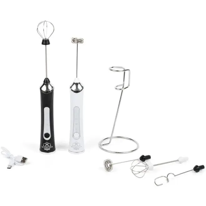 Handheld Frother Electric Whisk, Milk Foamer, Mini Blender and Electric er, 3 Heads 3 Speed Adjustable, Rechargeable Hand er Wand for Latte, Egg Beater,  er, With Stand (300, White)