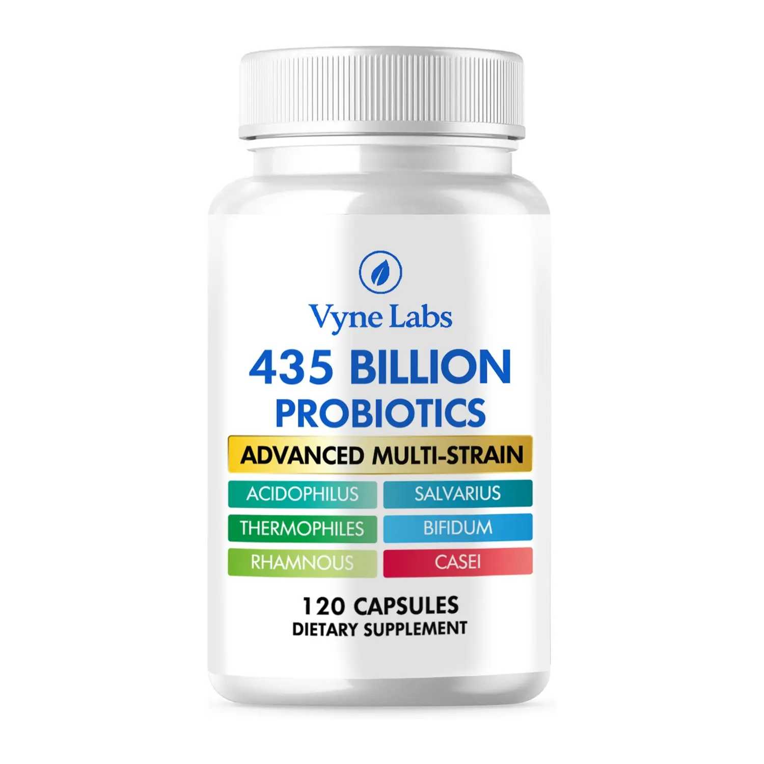 435 Billion CFU Probiotics Advanced Multi-Strain Formula with Acidophilus Bifidum Thermophiles & More for Gut Health Immune Support 120 Capsules Non-GMO Vegetarian