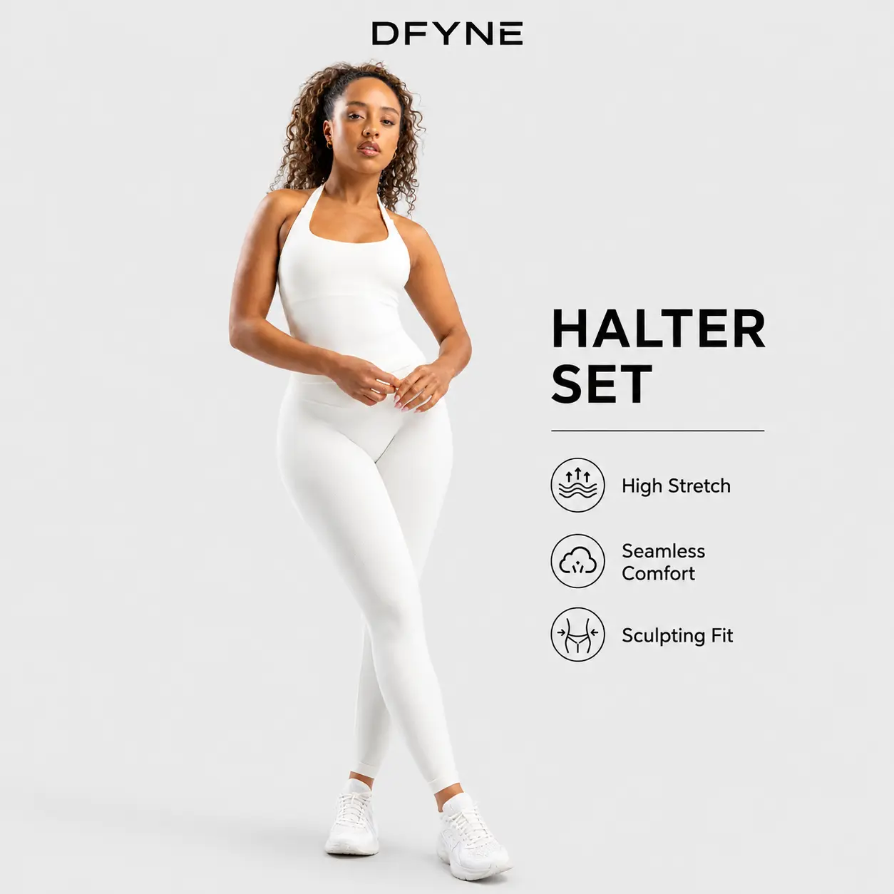 DFYNE Women’s Seamless Gym Baddie 2-Piece Set - Sleeveless Square Neck Crop Tank, Butt-Lifting Slim-Fitting Leggings, High-Stretch Seamless Sculpting Fit Halter Yoga Set, Quick-Dry Compression Activewear for Fitness, Everyday Wear