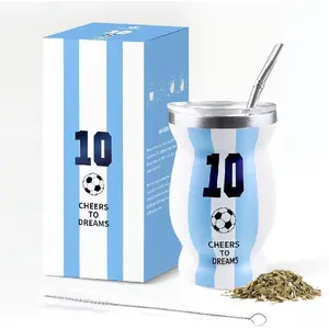 VEDKC Argentina # 10 Yerba Mate Cup Set with Bombilla Straw |   Stainless Steel Insulated Mate Gourd |   2026 World Soccer Cup Fan Gift for Him Men Boyfriend Dad