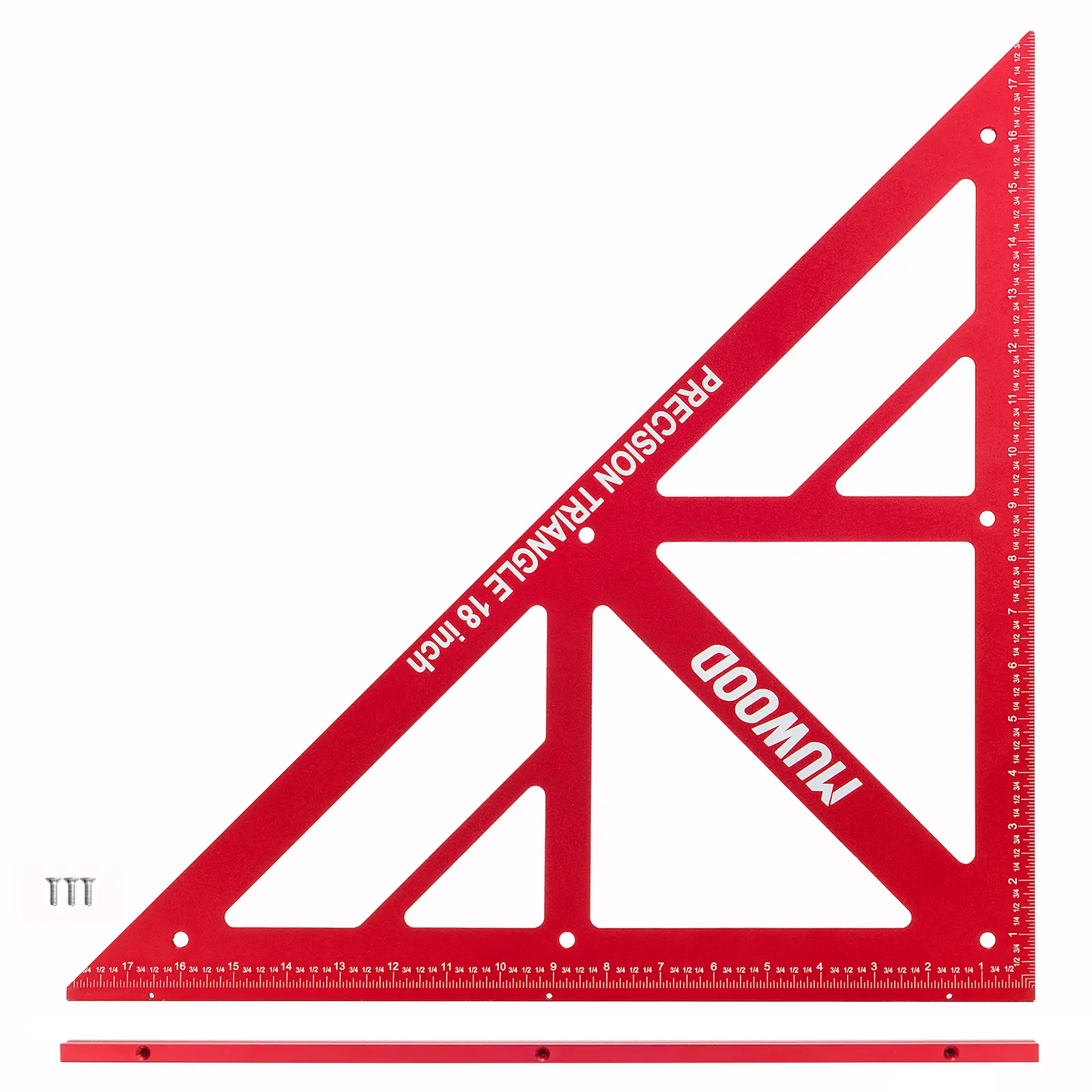 MUWOOD 18-in Precision Triangle Square with Removable Base, Imperial Scale, Self-Aligning for 90/45-Degree Precise Angles, 12-in Aluminum Alloy Architect Ruler for Carpenters, Miter Calibration, Cabinet Construction