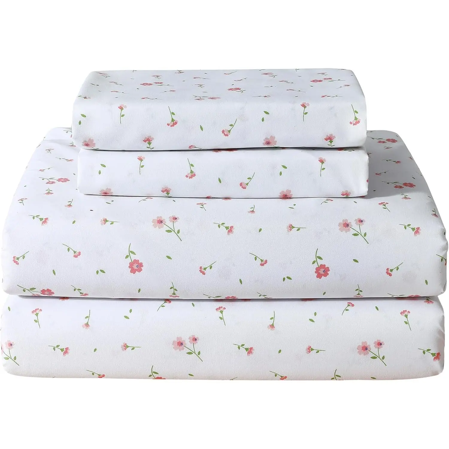 Pink Floral Queen Sheet Set Flower Bed Sheets Queen Size - 4 Piece Microfiber Patterned Fitted Bed Sheets with 15" Deep, Cozy Cute Pink Flower Sheets and Pillowcase Set