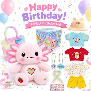 13" Axolotl furry friends Plush toy home decor girlfriend christmas Gift Set with Dress-Up Clothes & Accessories – super ultra Soft adorable fluffy huggable stuffed doll  with Storage Bag, DIY Stickers, Birthday valentine party Gift ,holiday present