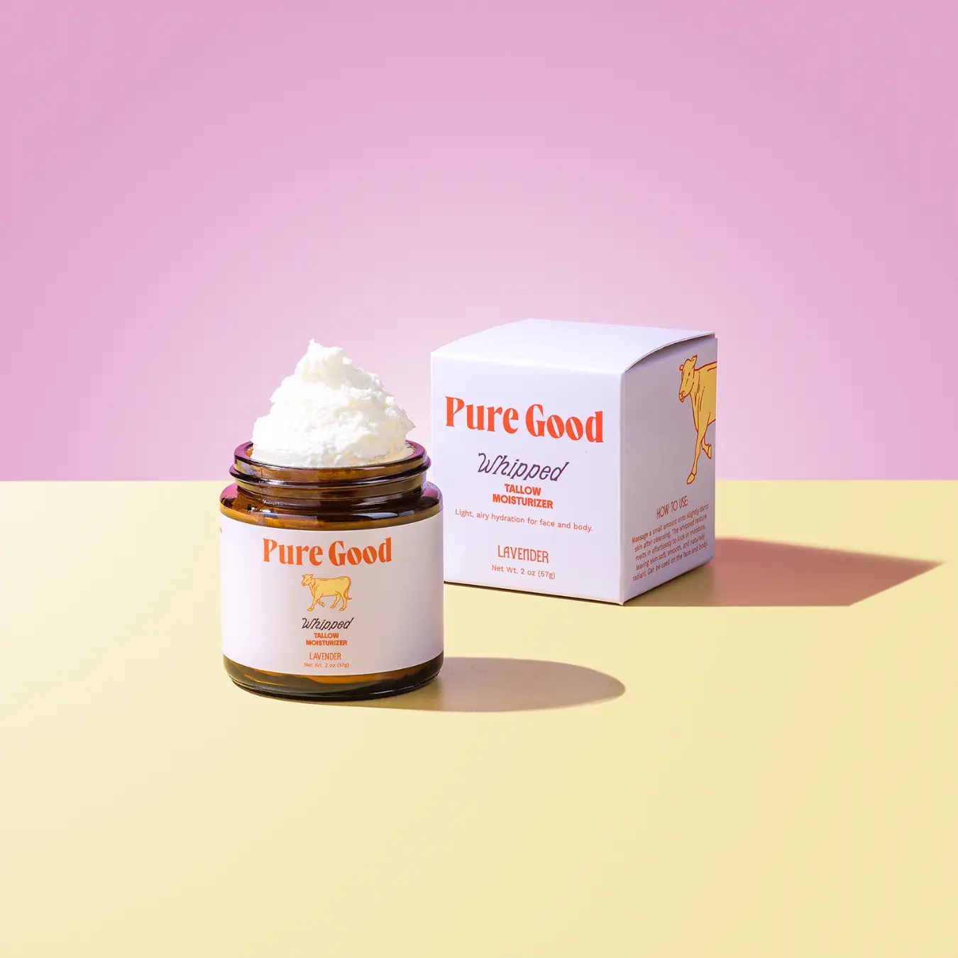 Pure Good LAVENDER Grass-Fed & Finished WHIPPED Tallow Moisturizer for Calming Dry, Sensitive & Irritated Skin