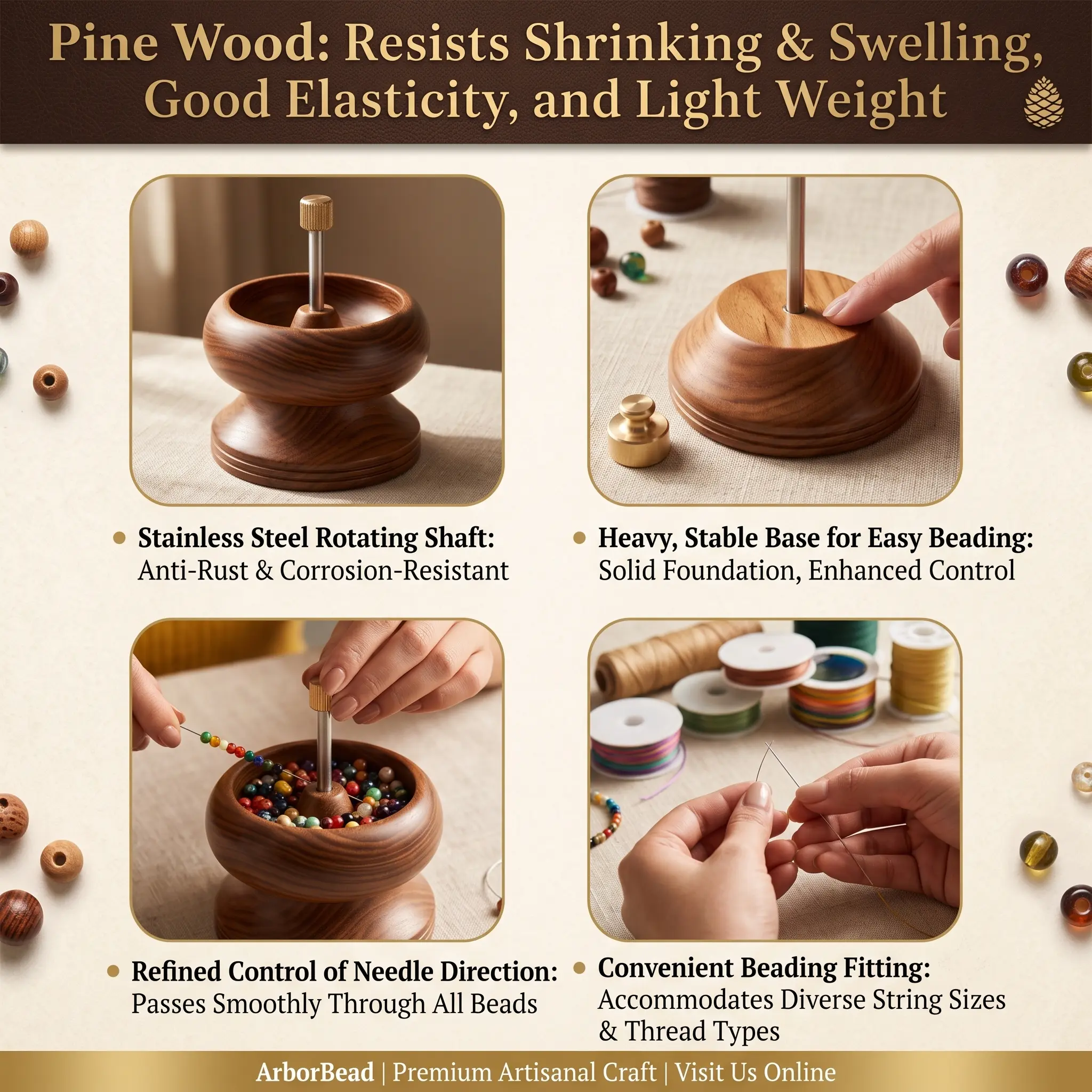 Wooden Bead Spinner Bowl Kit for Jewelry Making, Clay Seed Bead Spinner with Big Eye Needle & 3m Wire, Rotating Beading Bowl for Bracelets, Necklaces, Waist Beads & DIY Crafts