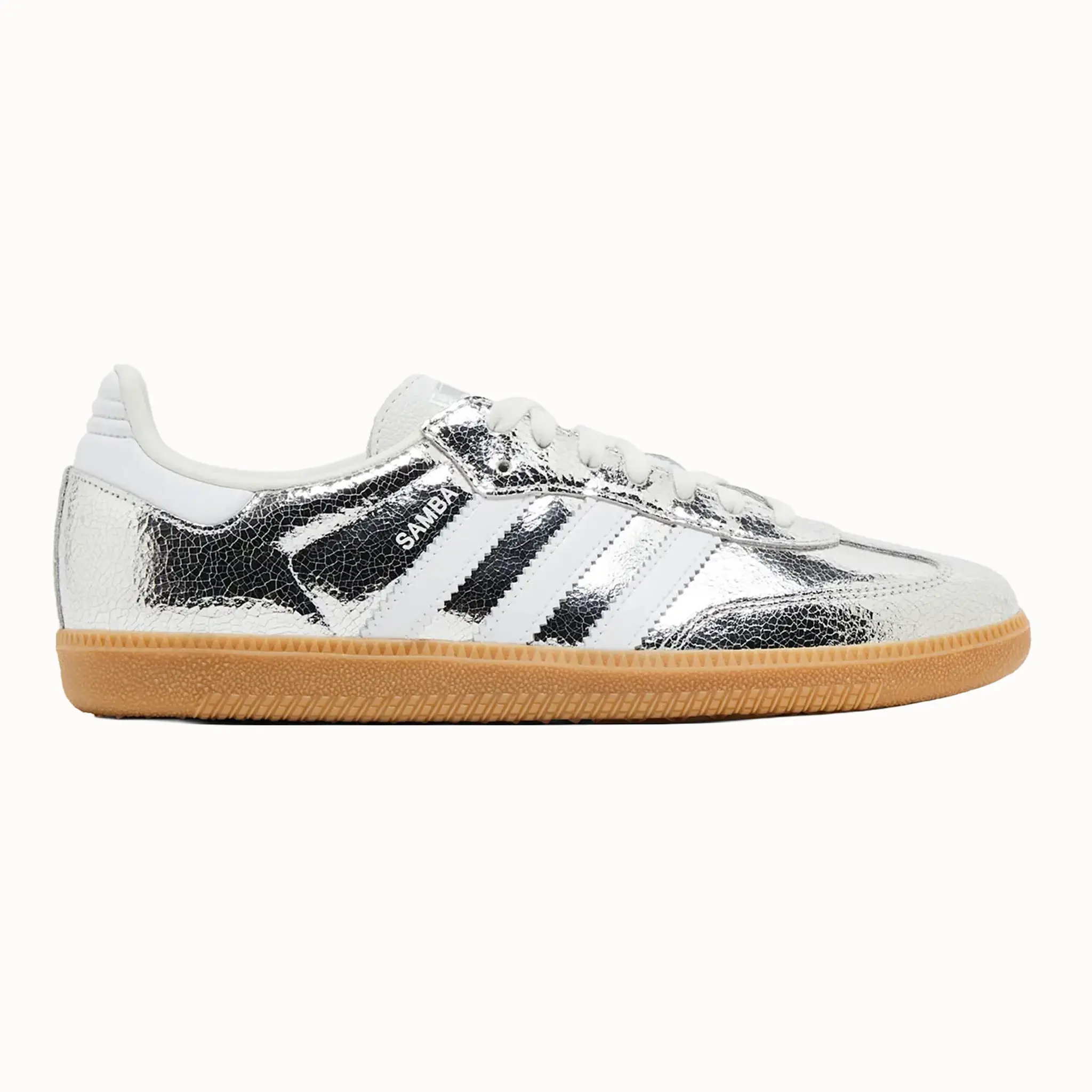 Adidas Originals Women's Silver Cracked Leather Samba OG Sneakers, JR0035