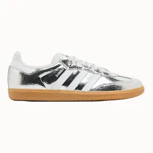 Adidas Originals Women's Cracked Leather Samba OG Sneakers, Silver, JR0035