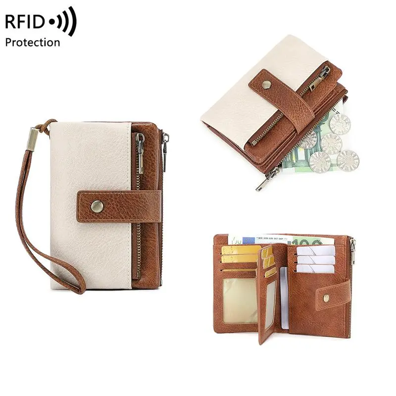 Wallet for Women, Fashionable Vintage RFID Blocking Zippered Credit Card Holder, Lightweight Multi-Card Organizer with Wrist Strap, Wallets For Women, Credit Card Holders