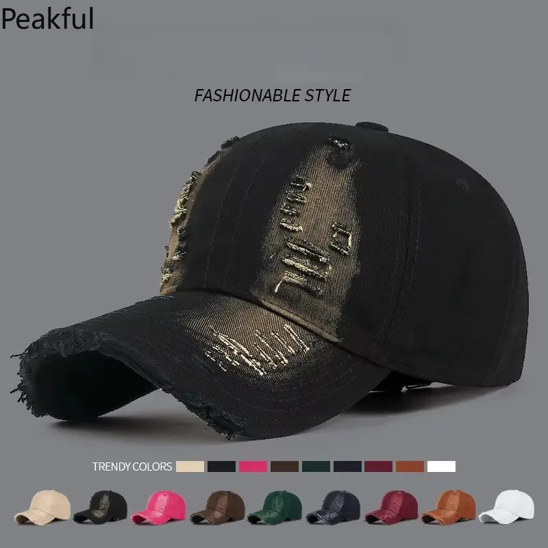 Men & Women Baseball Hat with Ripped Denim | Fashionable Snapback Cap for All Seasons | Ideal for Outdoor Sports & Sun Protection | Must-Have Casual Accessory