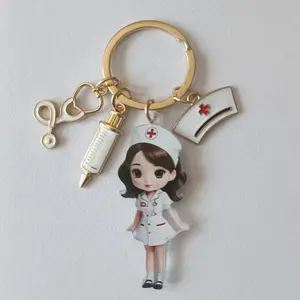 3PCS Cute Nurse Acrylic Keychain with Stethoscope & Syringe Charms Ideal Graduation Gift for Nurses Medical Students
