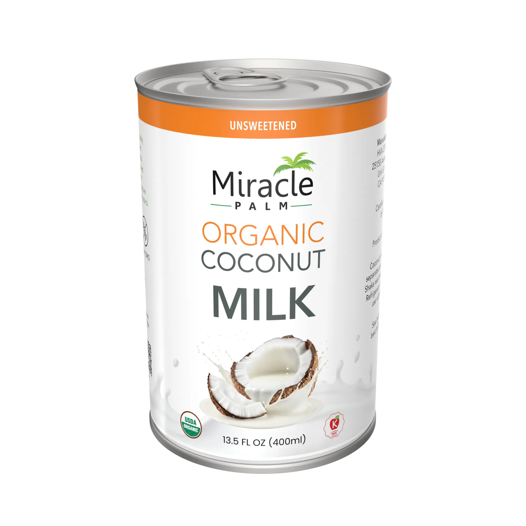 Miracle Palm Organic 13.5oz Coconut Milk Can 18% Fat Unsweetened