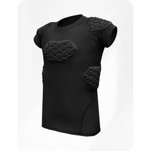 6-Pad Adult Padded Football Shirt with Chest, Shoulder, Ribs & Spine Protection, Mens Football Padded Compression Shirt,Black, Adult