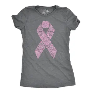 Womens Floral Breast Cancer Ribbon Awareness Survivor T shirt Funny Womens T Shirts Cute Vintage Fashion Casual Ladies T-Shirt Gift Funny Motivational Top Women's Novelty Tees Dark Grey