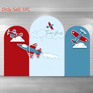 Time Flies Airplane Arch Covers Stretchy Backdrop, Red Blue Plane Design, Perfect for Kids Birthday, First Birthday Photo Backdrop, Birthday Party Decorations