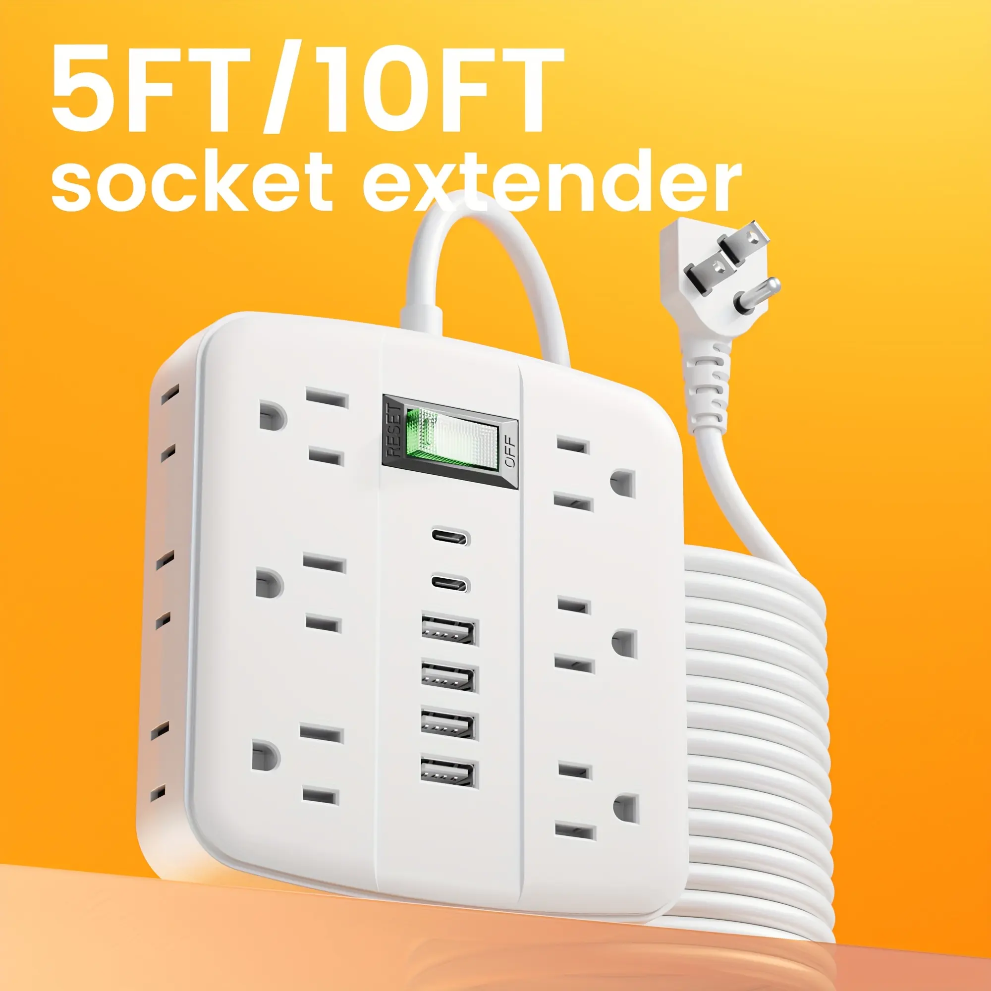 Multifunctional Power Strip - 12+6 Ports Socket with Surge Protection, Overload Safe, On/Off Switch, 4 USB-A, 2 USB-C Plug Ins, 5-ft Extension Cord for Indoor Home Improvement Electrical Supplies, Multiple Sockets