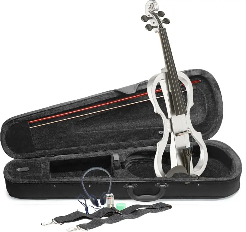 212 MAIN 4-4 Scale Electric Violin Set (Model 22902, White) - Solid Maple Construction, Soft Case, Headphones, Fine Tuners, Volume Controls, 325 mm Scale Length, 590 mm Total Length, Scale Length: 325 Mm, Total Length: 590 Mm
