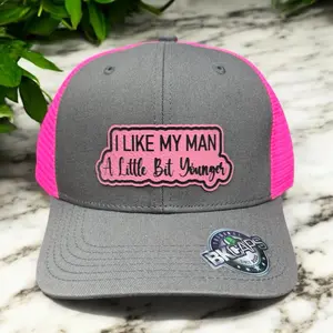 I like my men a little bit younger - leather patch hat! Custom SnapBack! Unique and funny, casual style ladies wear