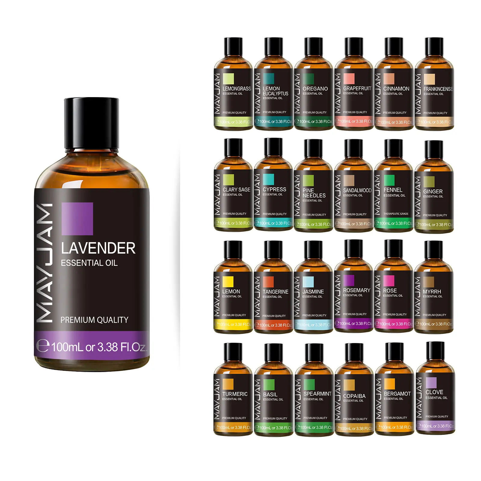 MAYJAM Jasmine & Lavender Scent Oils - 100ML/3.38OZ Glass Bottle Calming Aroma Freshener, Ideal for Aroma Diffusers, Birthday Gifting, Amber Glass, Personal Care
